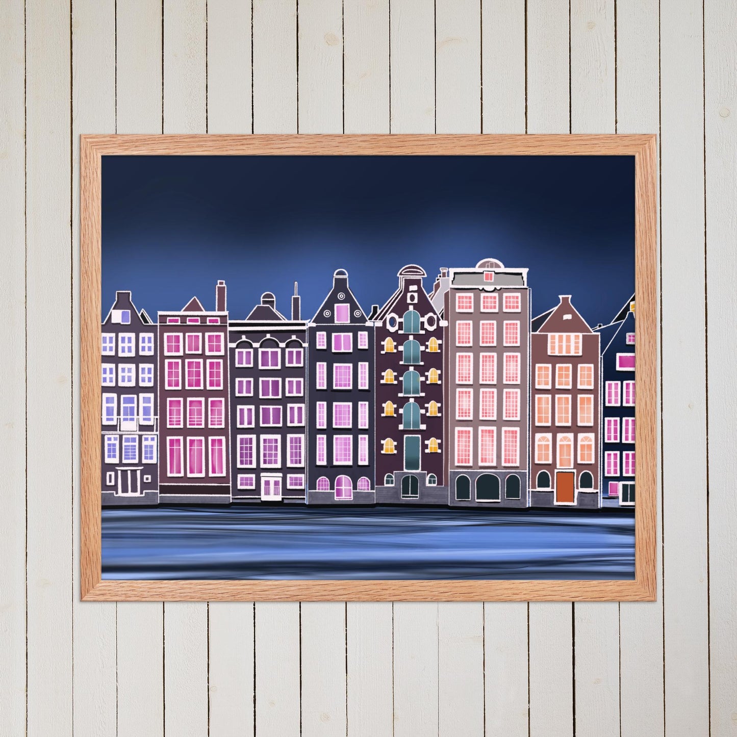 Amsterdam Canal House Print: Hand-Painted European Architecture, Framed