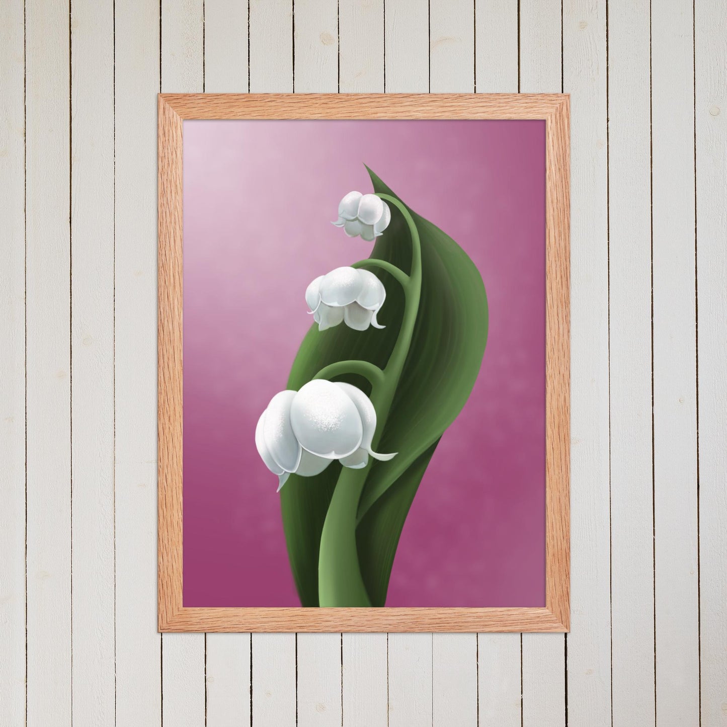Lily of the Valley Wall Art Print – Hand Painted Botanical Illustration on Pink Background