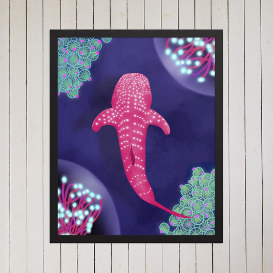 Pink Glowing Whale Shark Ocean Art • Underwater Sea Life Wall Decor
