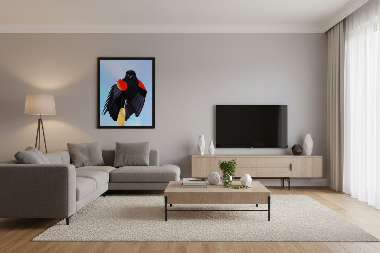 Red-Winged Blackbird Art Print – Hand-Painted Wildlife | Nature Wall Decor