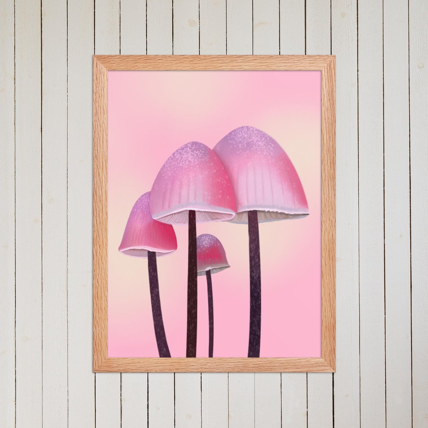 Pink Mushroom Art Print: Whimsical Fungi Botanical Decor