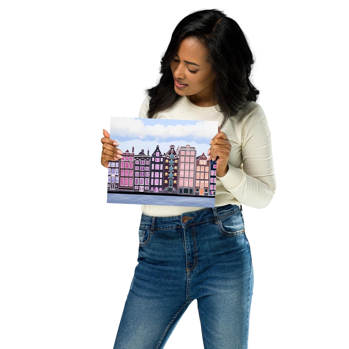 Amsterdam Canal Houses Print: Colorful Cityscape Illustration, Travel Decor