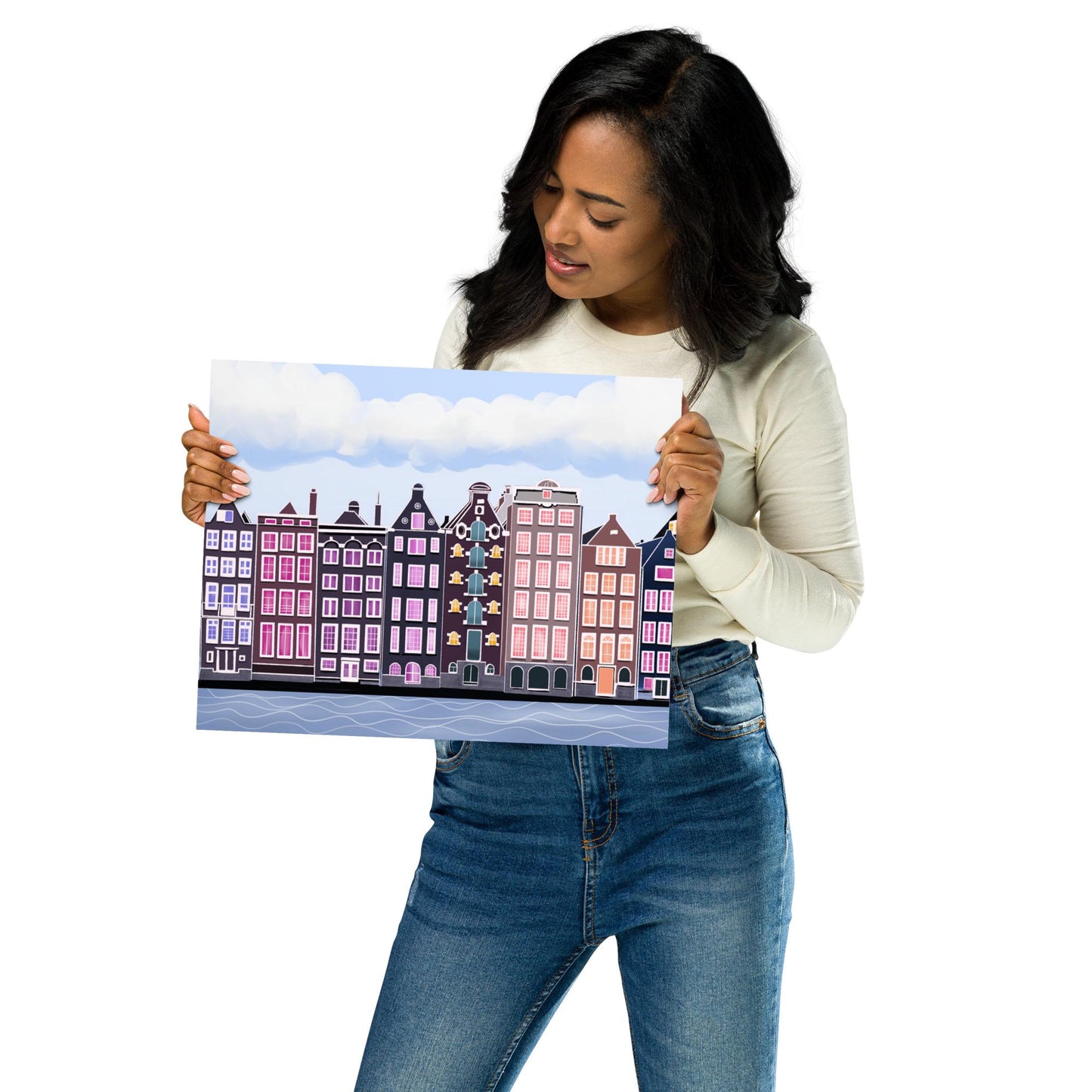 Amsterdam Canal Houses Print: Colorful Cityscape Illustration, Travel Decor