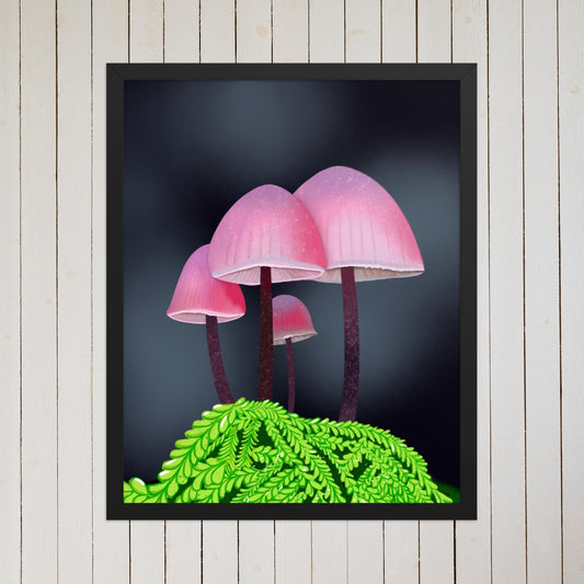 Pink Mushroom Botanical Print: Whimsical Forest Fantasy Decor