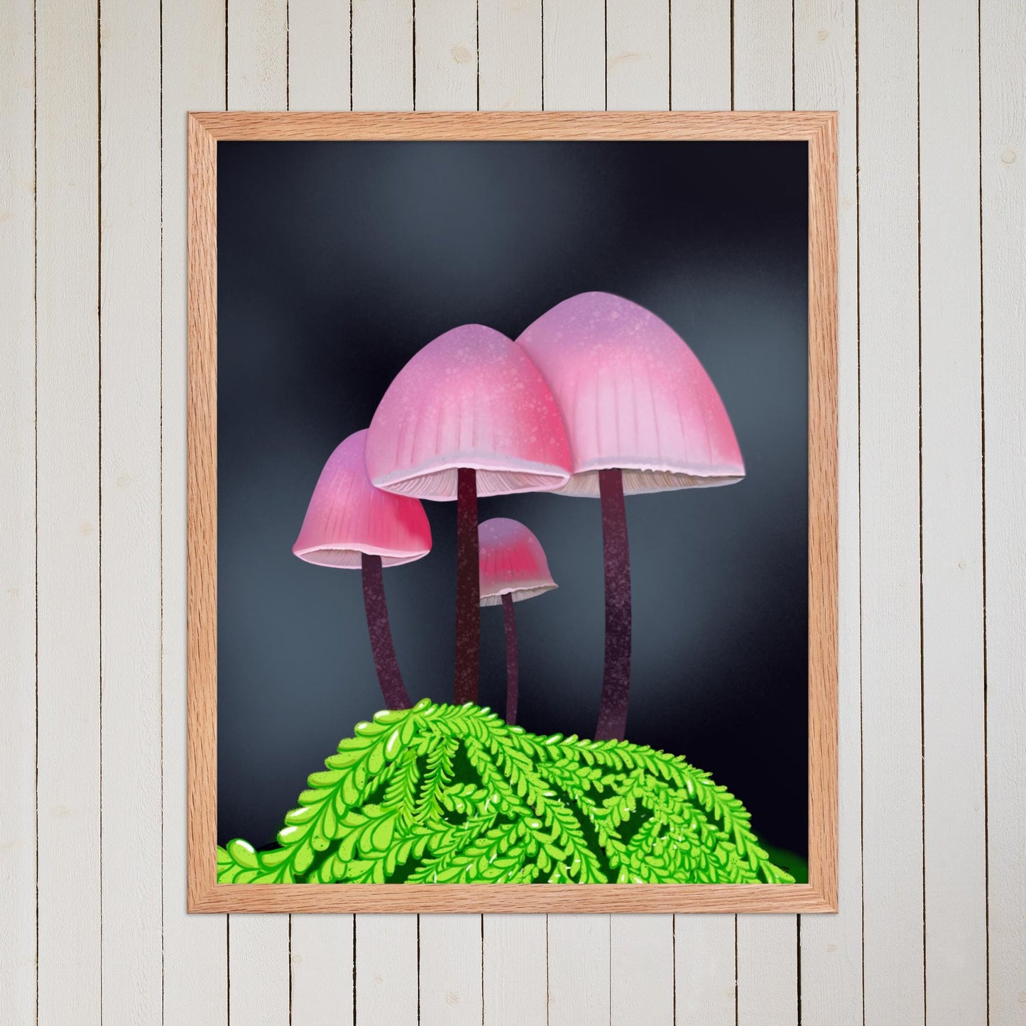 Pink Mushroom Botanical Print: Whimsical Forest Fantasy Decor