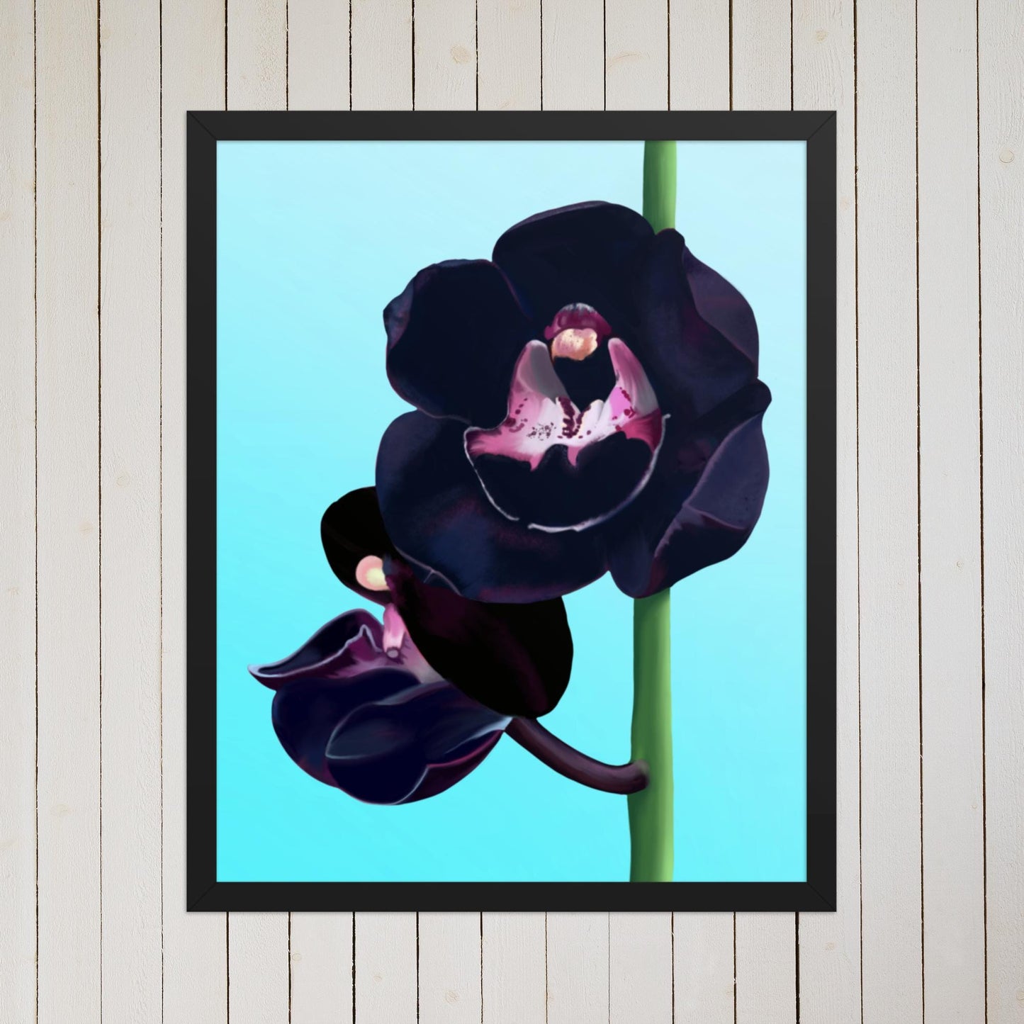 Black Orchid Art Print: Hand-Painted Floral Wall Decor