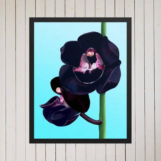 Black Orchid Art Print: Hand-Painted Floral Wall Decor