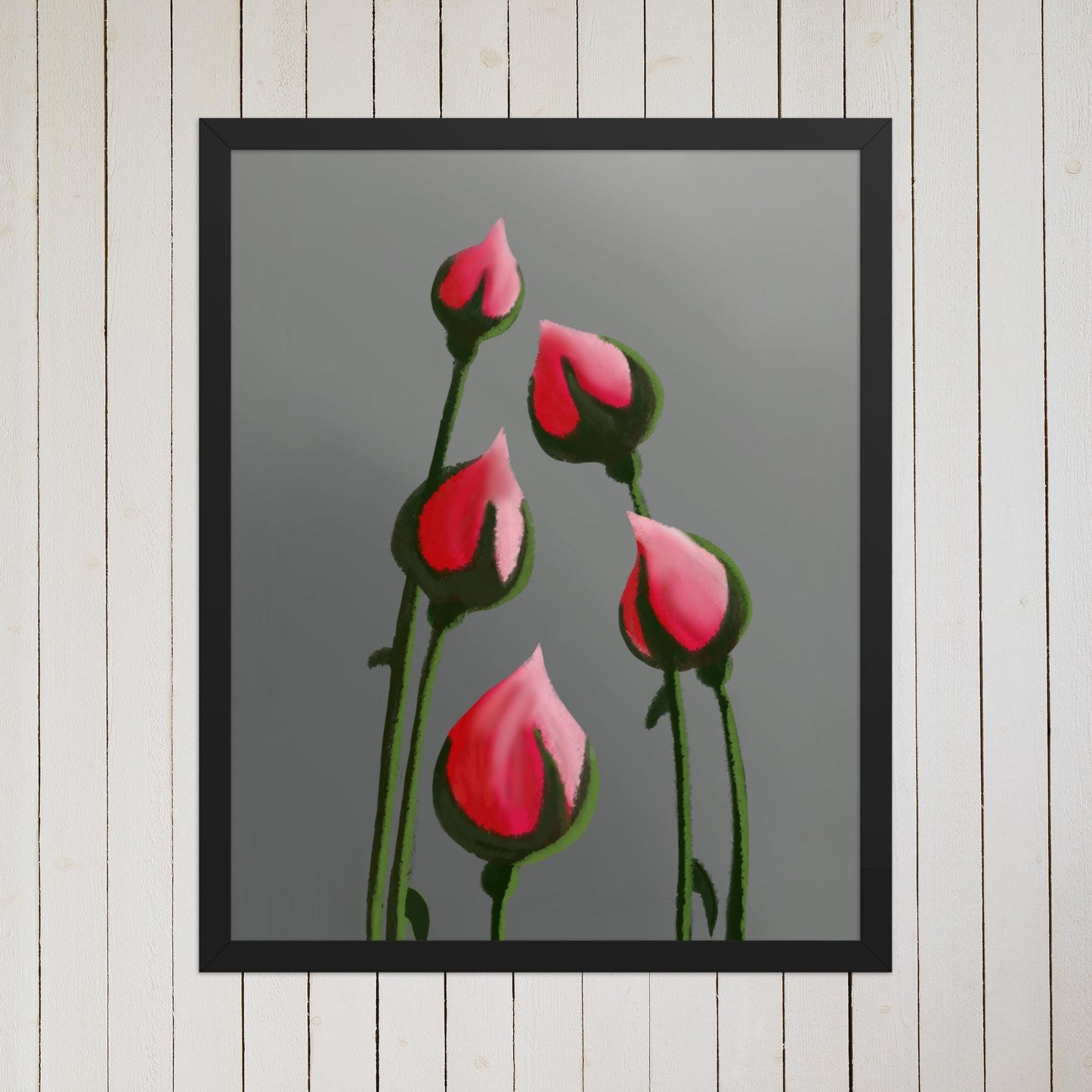 Rosebud Floral Print: Elegant Pink Rose Art, Minimalist Home Decor