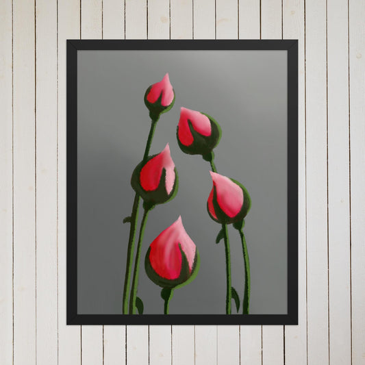 Rosebud Floral Print: Elegant Pink Rose Art, Minimalist Home Decor