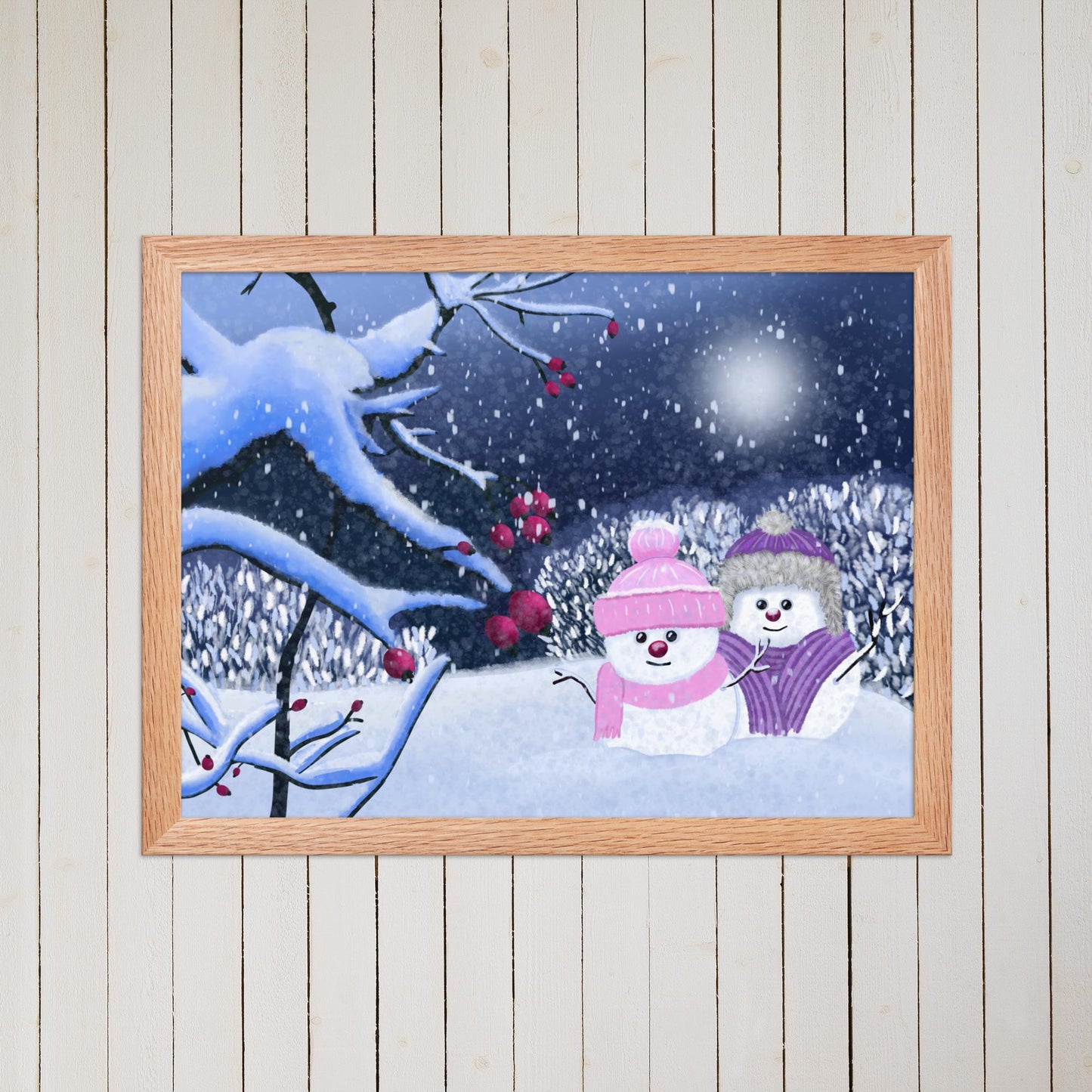 Snowman Winter Night Art Print: Whimsical Holiday Decor