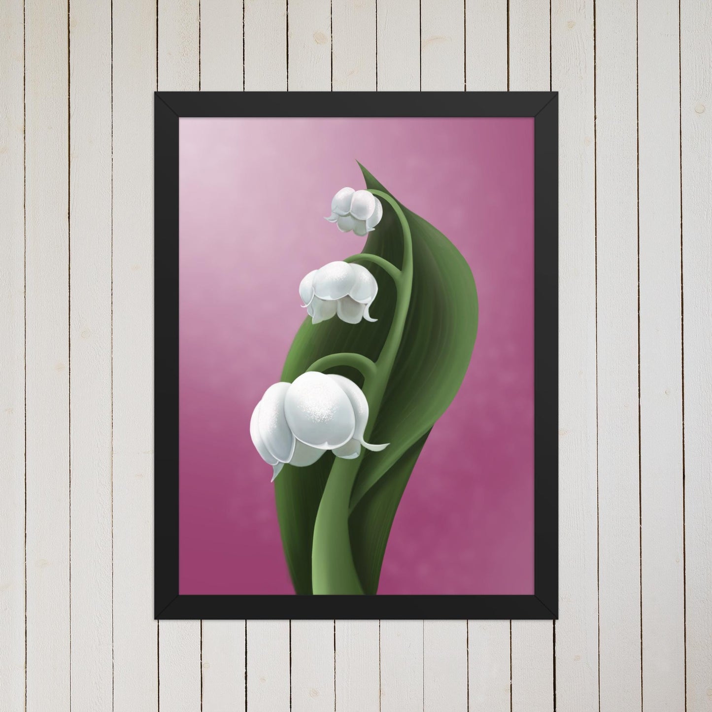 Lily of the Valley Wall Art Print – Hand Painted Botanical Illustration on Pink Background