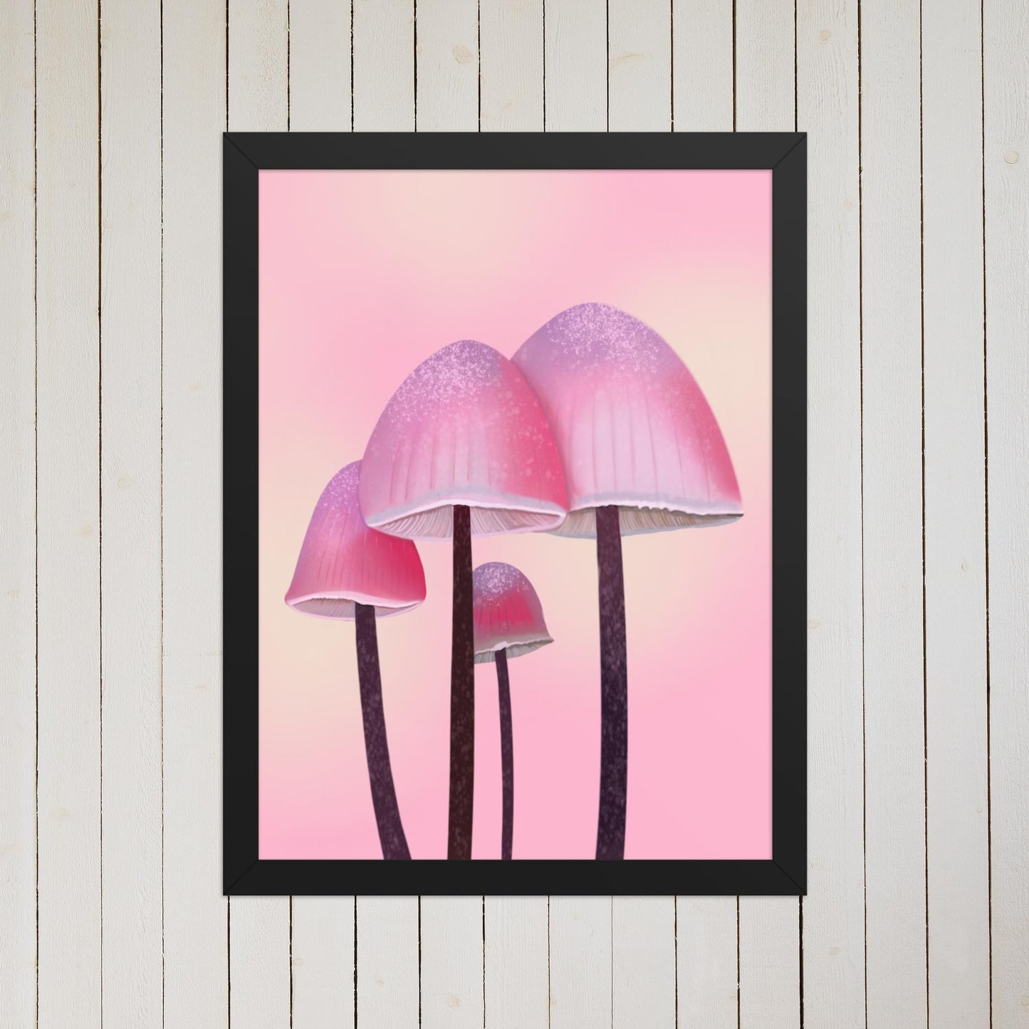 Pink Mushroom Art Print: Whimsical Fungi Botanical Decor