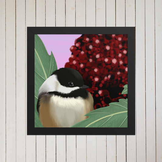 Chickadee & Sumac Tree Art Print: Hand Painted Nature Decor