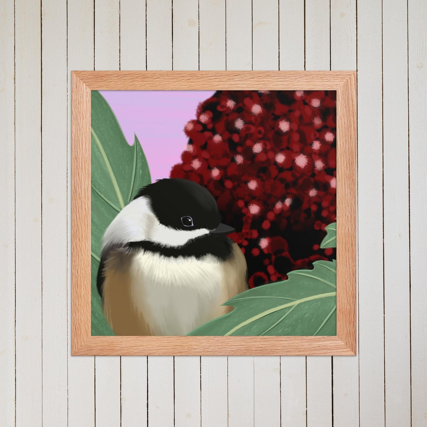 Chickadee & Sumac Tree Art Print: Hand Painted Nature Decor