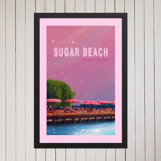 Sugar Beach Toronto Wall Art – Dreamy Pink Lakeside Poster, Mixed Media Photography & Digital Painting