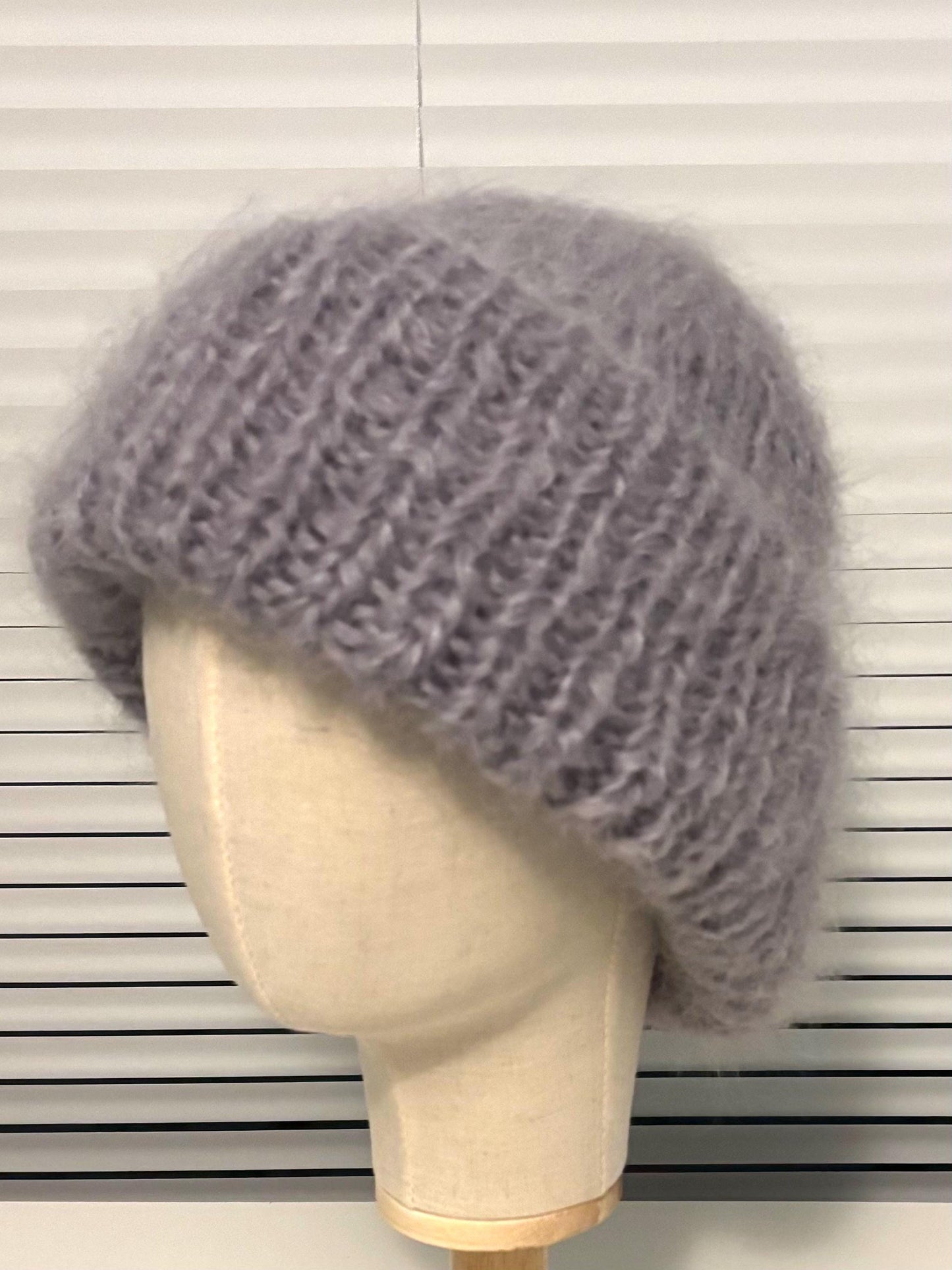 Hand-Knit Mohair Toque: Luxurious Grey Winter Hat, Made in Canada