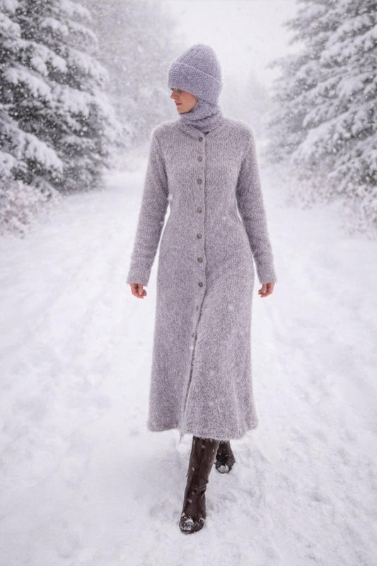 Hand-Knit Mohair Toque: Luxurious Grey Winter Hat, Made in Canada