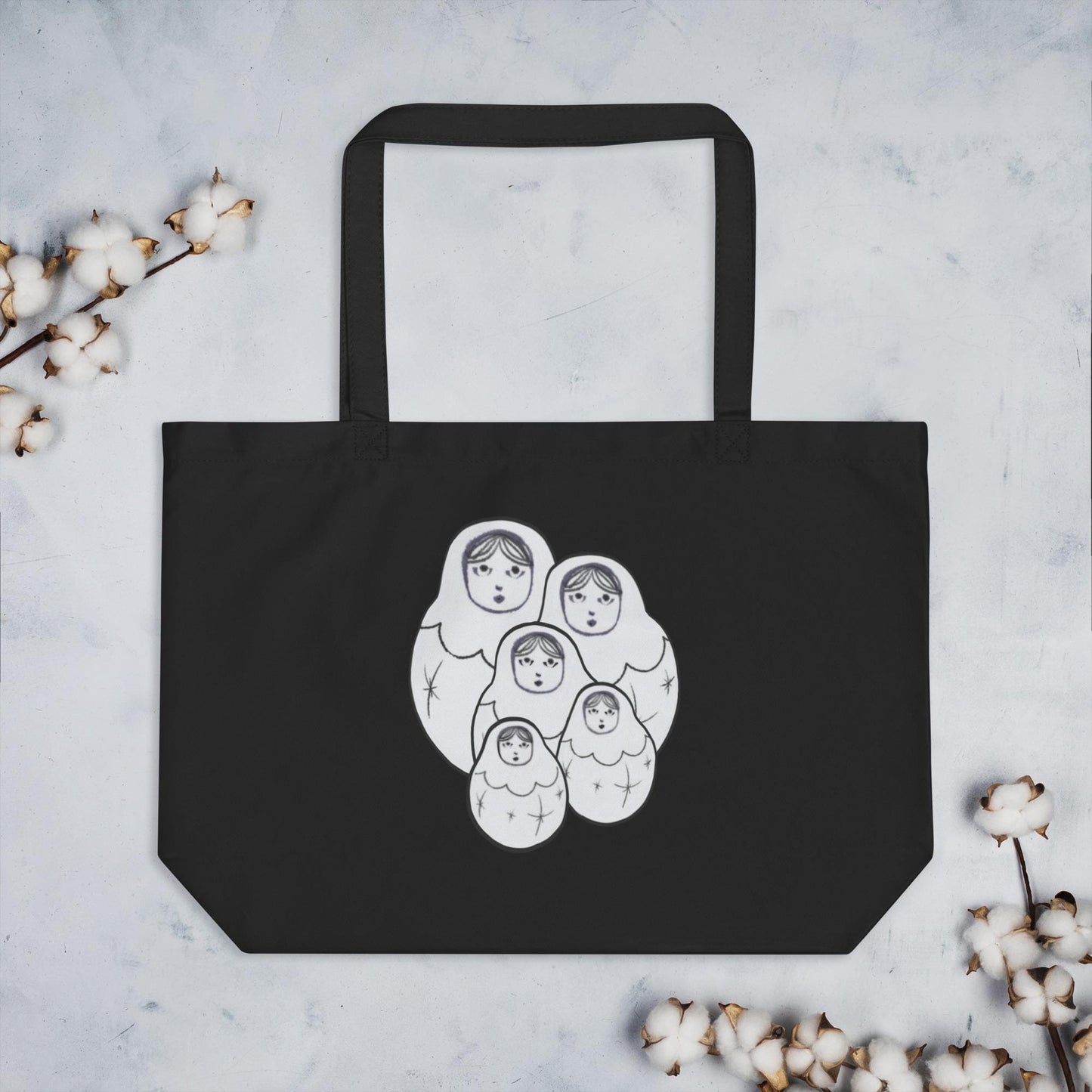 Russian Nesting Dolls Large Organic Cotton Tote Bag | Eco-Friendly & Reusable