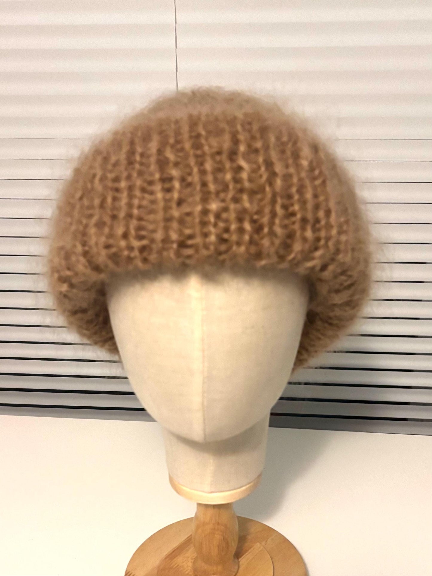 Beige Mohair Toque | Hand-Knit in Canada | Oversized Cuff Winter Hat