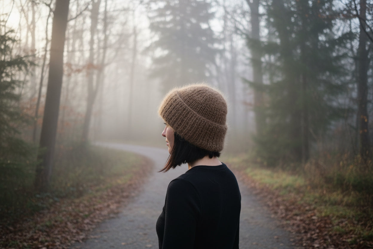 Beige Mohair Toque | Hand-Knit in Canada | Oversized Cuff Winter Hat