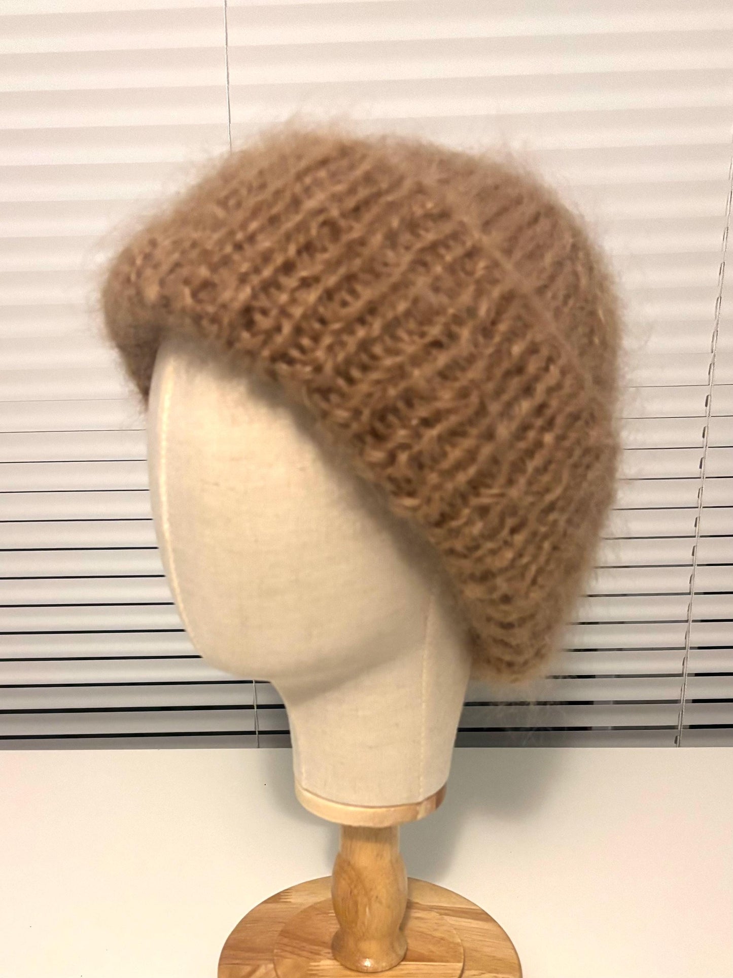 Beige Mohair Toque | Hand-Knit in Canada | Oversized Cuff Winter Hat
