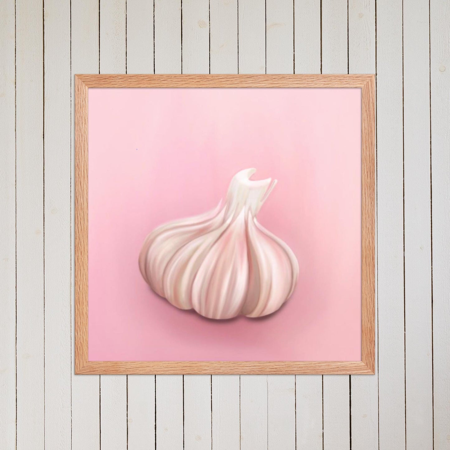 Pink Garlic Bulb Framed Digital Art • Kitchen Wall Decor • Hand‑Painted Food Poster