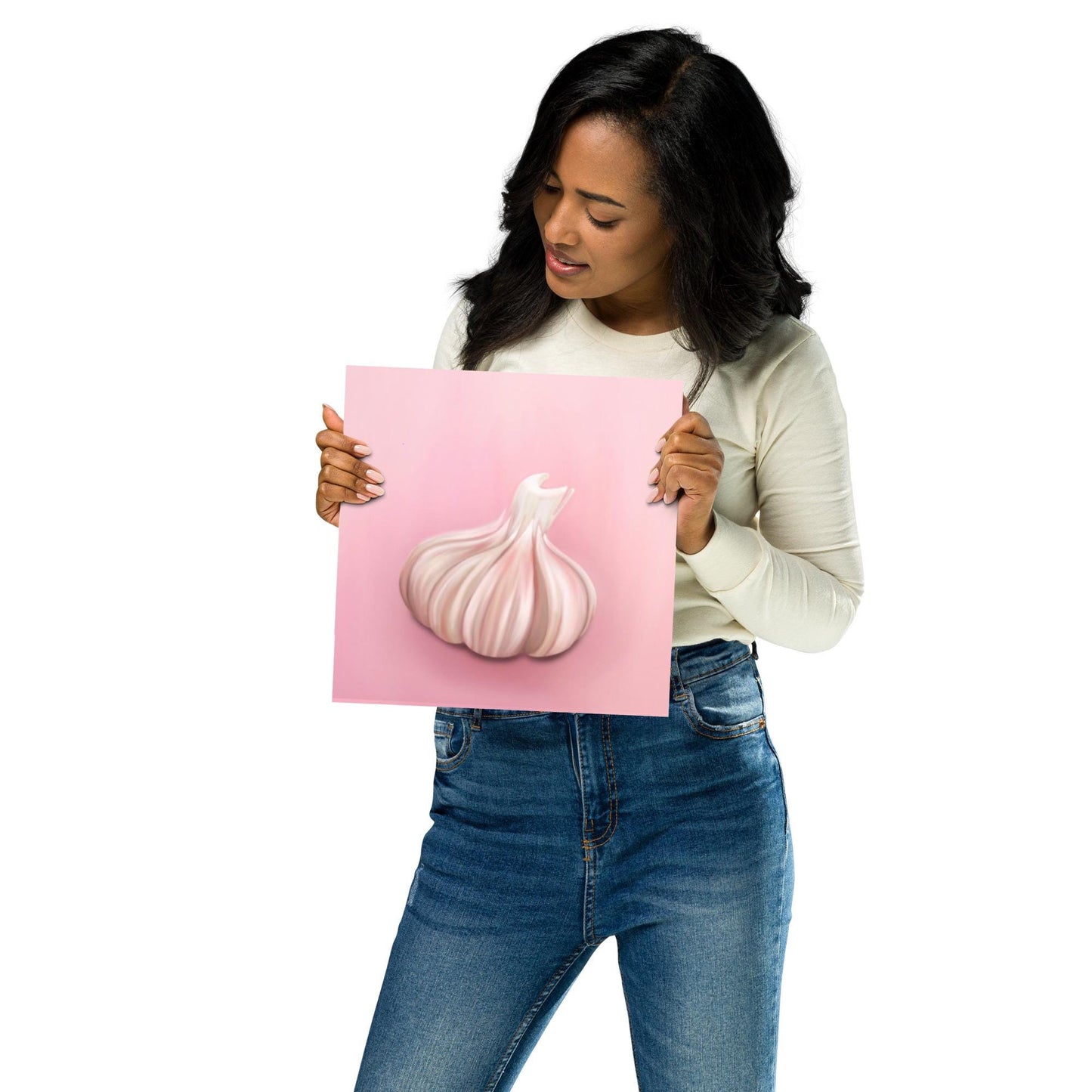 Pink Garlic Bulb Framed Digital Art • Kitchen Wall Decor • Hand‑Painted Food Poster