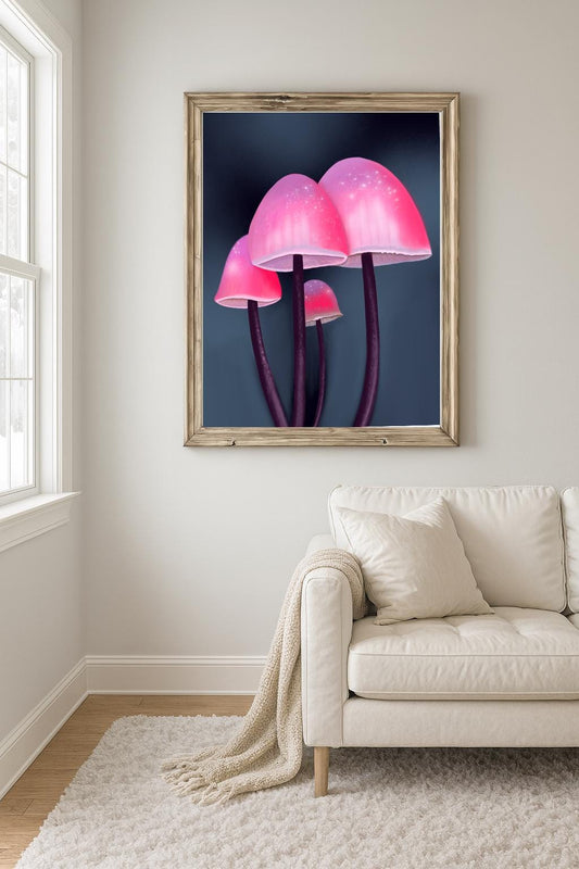 Pink Mushroom Art Print | Fantasy Cottagecore Wall Decor