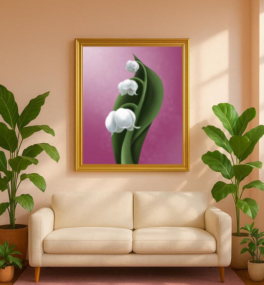Lily of the Valley Wall Art Print – Hand Painted Botanical Illustration on Pink Background