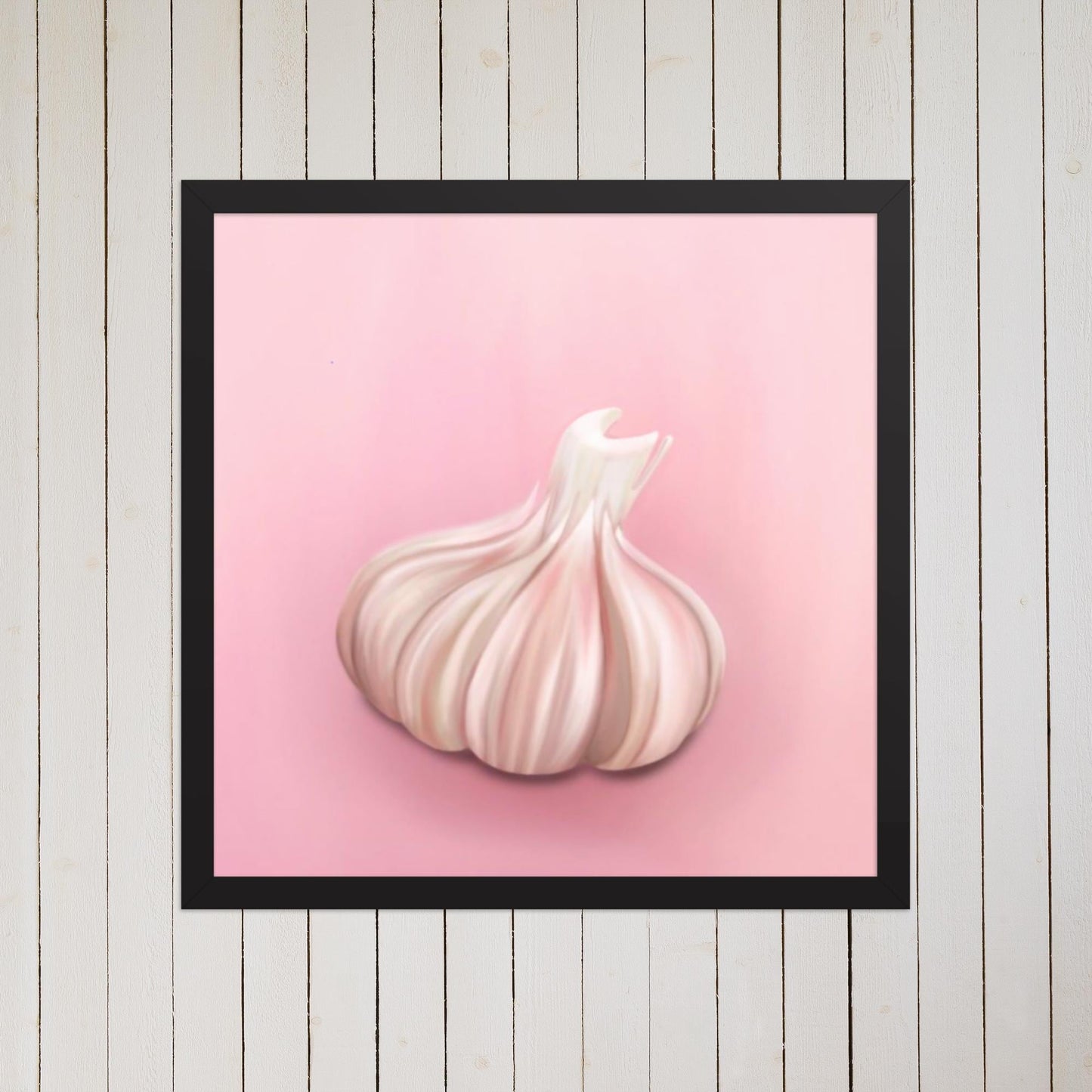 Pink Garlic Bulb Framed Digital Art • Kitchen Wall Decor • Hand‑Painted Food Poster