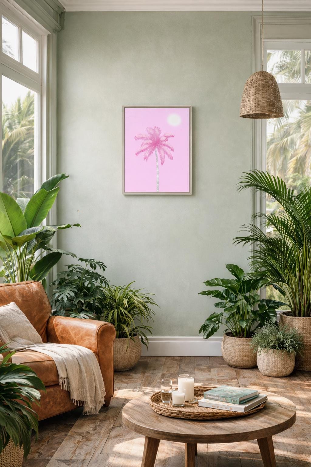 Pink Palm Tree Art Print – Tropical Minimalist Wall Decor in Pastel Pink